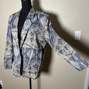 90s Southwestern Woven Tapestry Blazer Jacket Relaxed Fit Blue Neutral